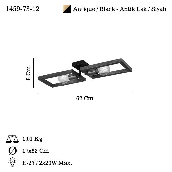 Opviq Era - 73-12 Lámpara de araña de metal y madera en negro antiguo Opviq Era - 73-12 Lámpara de araña de metal y madera en negro antiguo